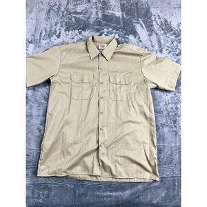 Dickies Mens Khaki Button-Up Short Sleeve Work Shirt XL Cotton Blend